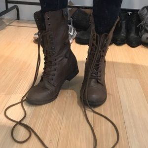Brown combat boots